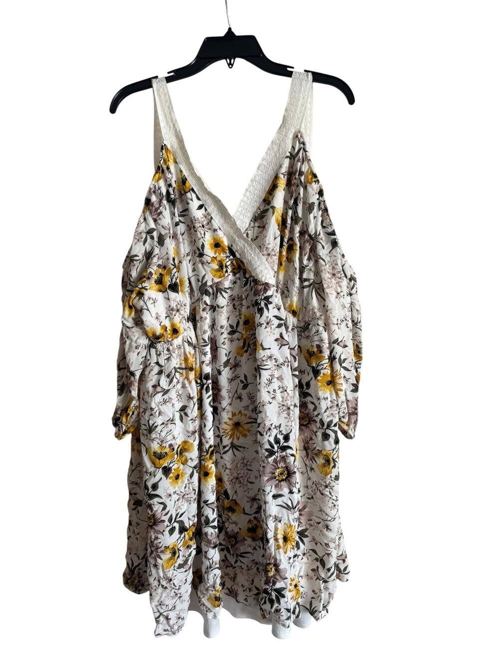 Torrid Ivory Floral Print Lace Trim Cold Shoulder Midi Dress Size 4 Lined